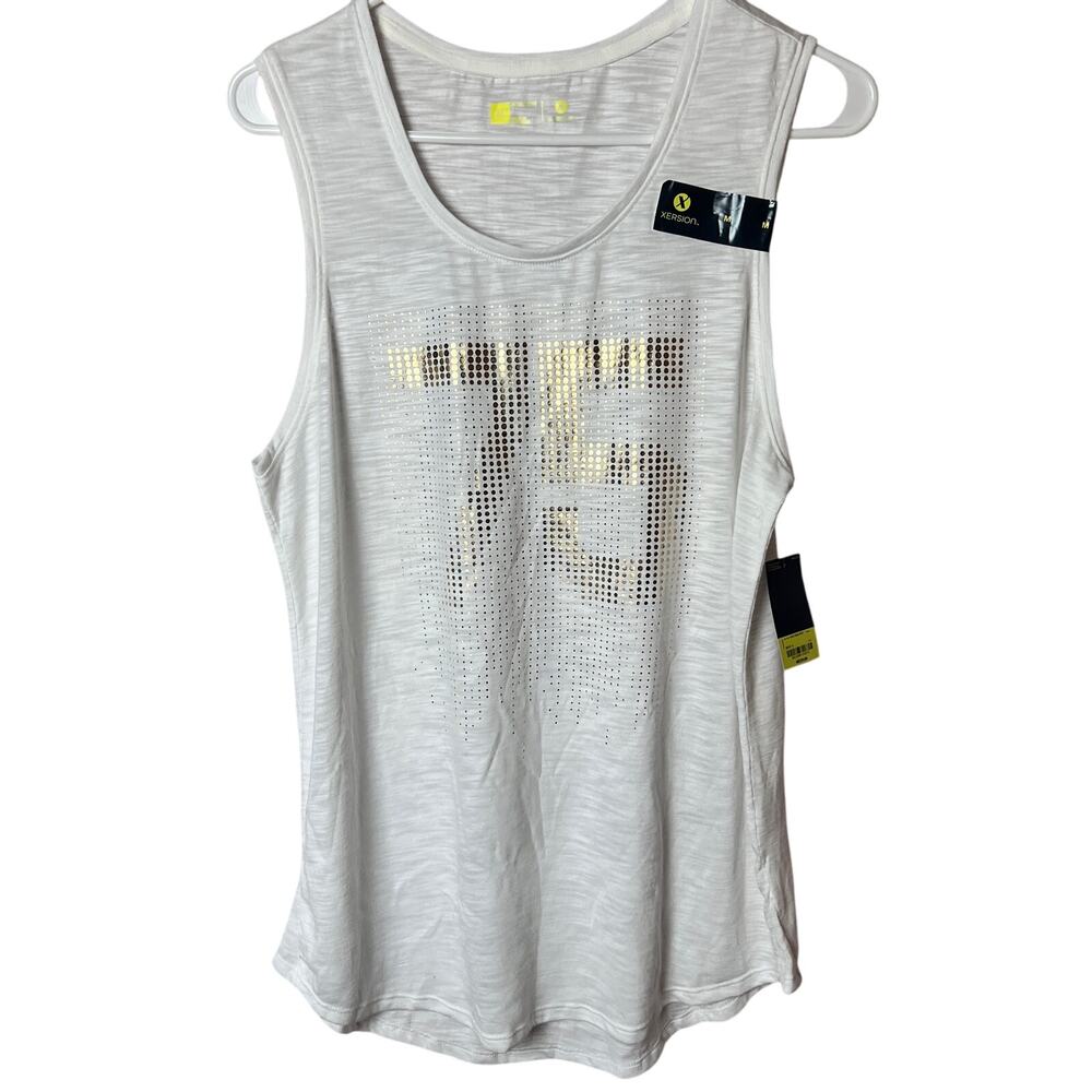 Xersion Women's White Sleeveless with Gold Details Athletic Workout Tank Sz M